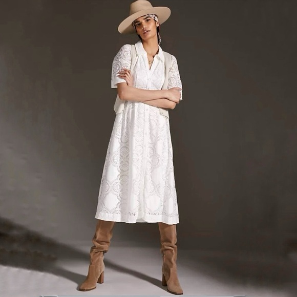 Anthropologie Maeve Eyelet Midi Dress White Size 10 NWT - Picture 15 of 15